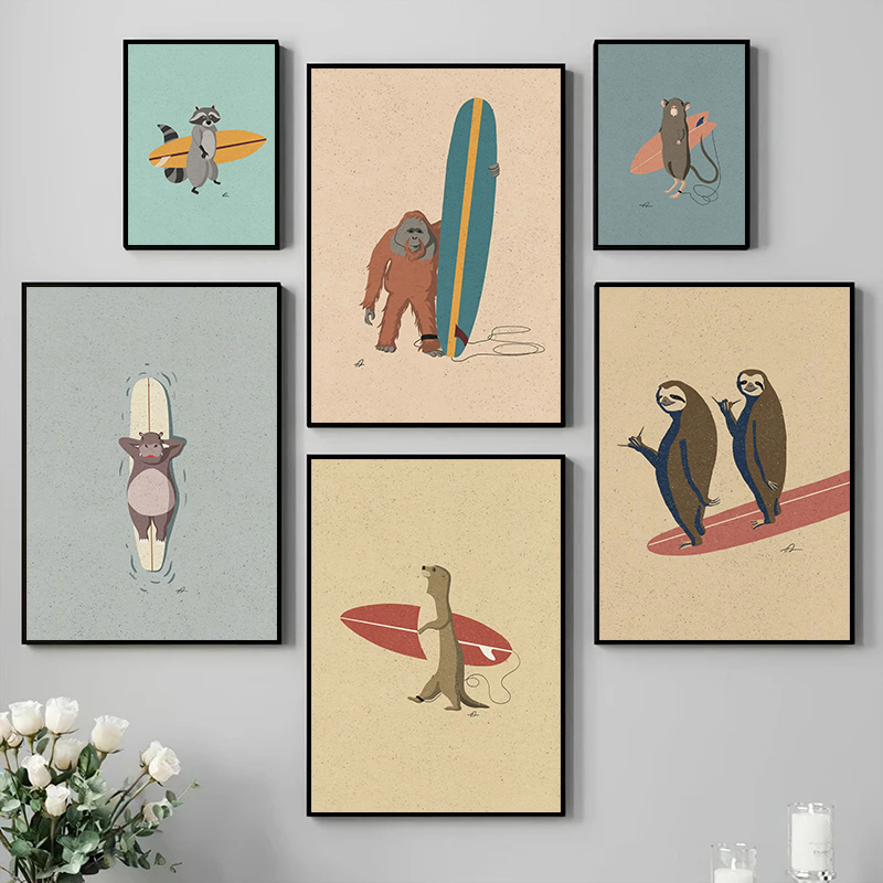 Photography Duck - Vintage Cartoon Surfen Tiere Leinwand Malerei