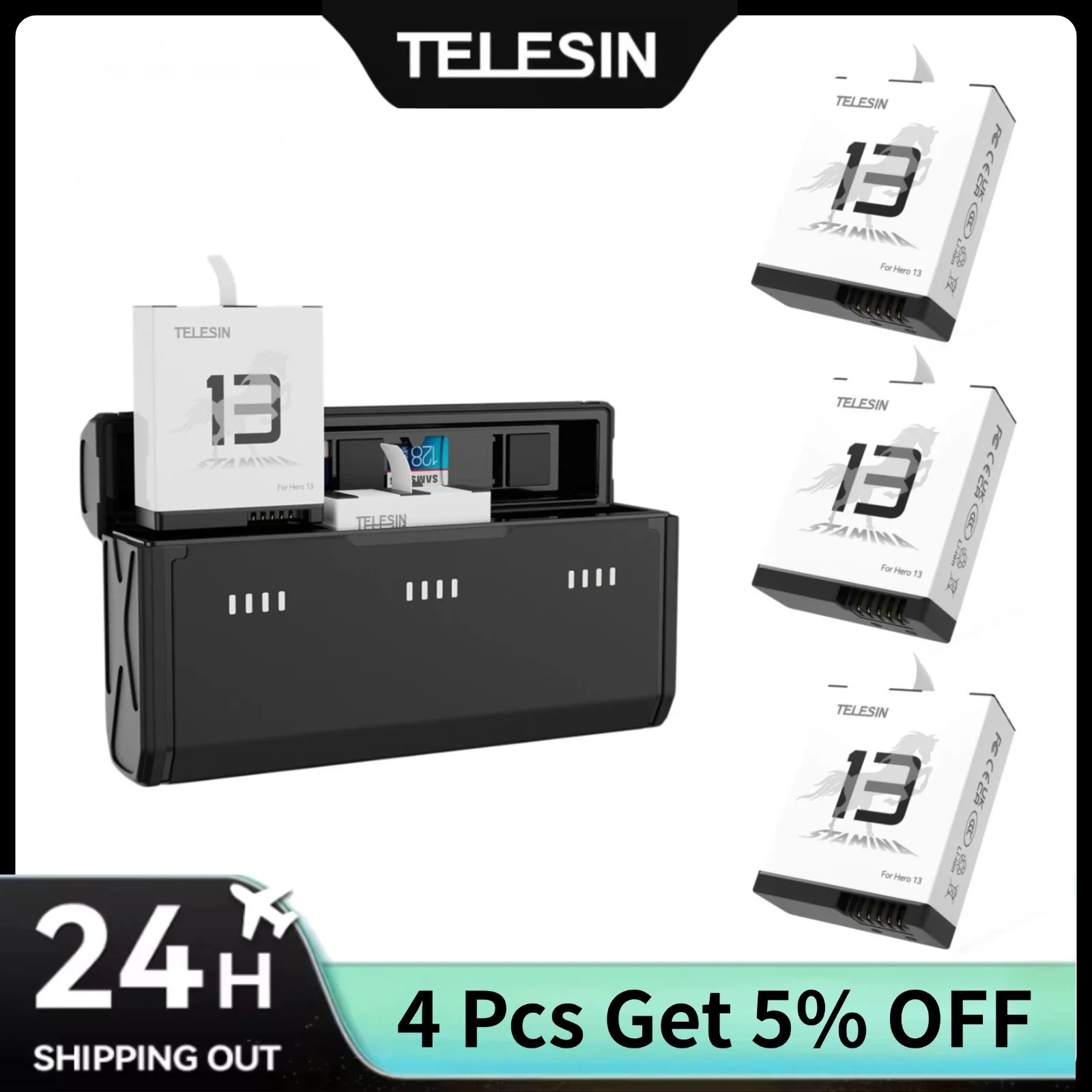 Gopro Action Camera Hero 11 Black - TELESIN Tragbare Schnellladebox und Ausdauer-Akku-Set für