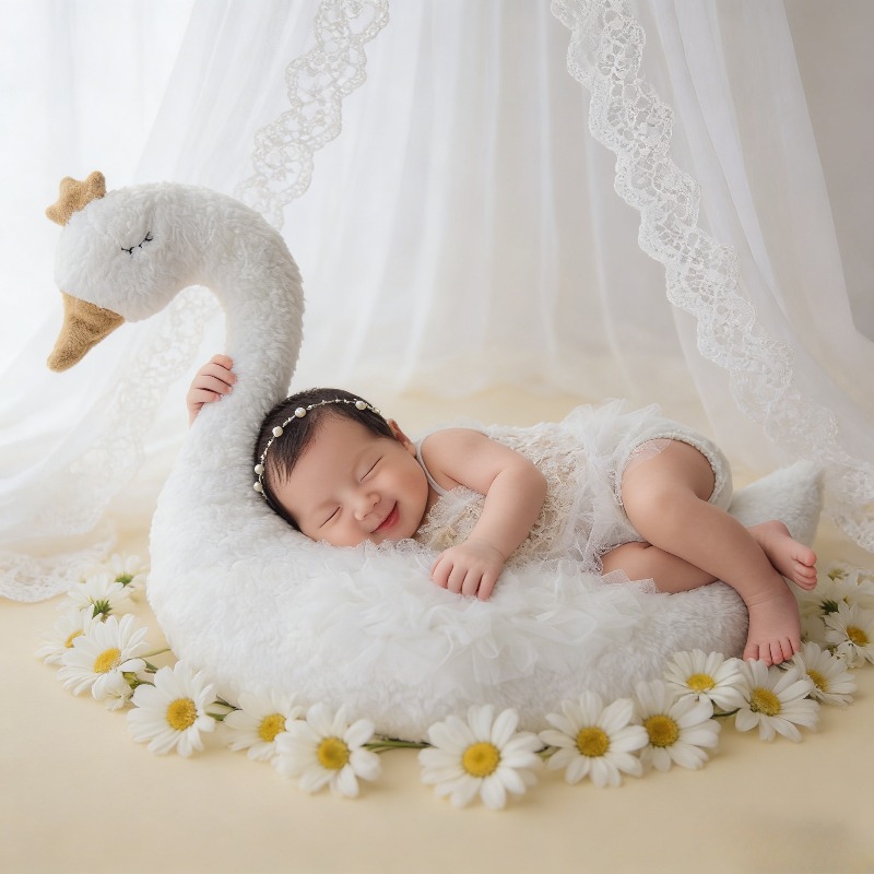 Photography Outfits - Neugeborenen-Fotografie-Requisite Schwan-Spitzen-Outfit-Set für Baby-Fotoshooting 100-Tage-Studio-Sitzung