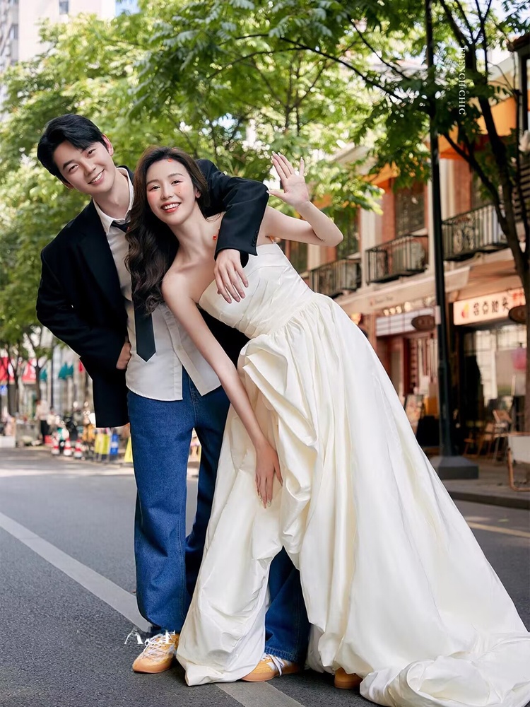 Photography Outfits - Modischer Koreanischer Stil Denim Street-Snap Hochzeitskleid