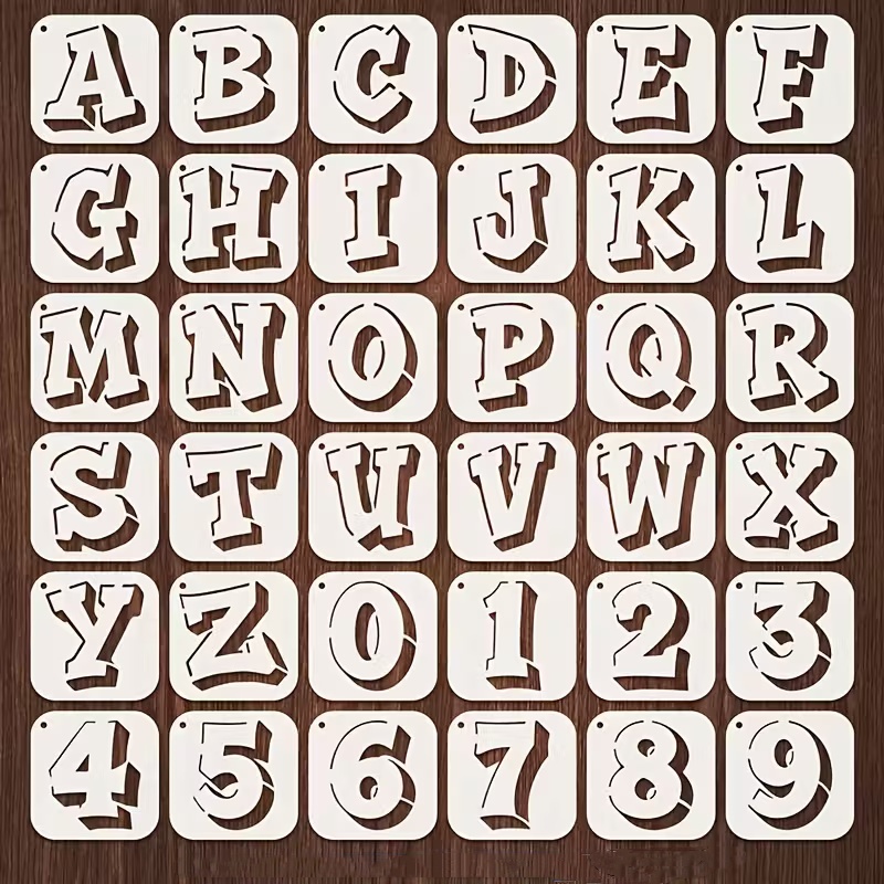 Photography Font - 36-teiliges 2,95-Zoll-Buchstaben- und Zahlen-Schablonen-Set für DIY-Malerei,